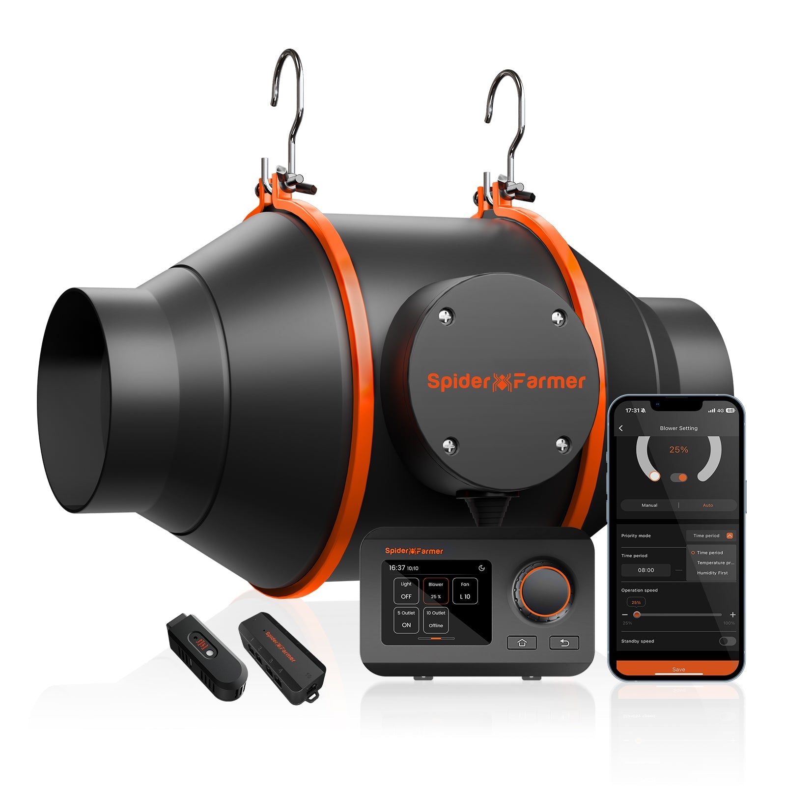 Spider Farmer 4" Inline Duct Fan with Temperature and Humidity Controller - Midwest Grow LLC