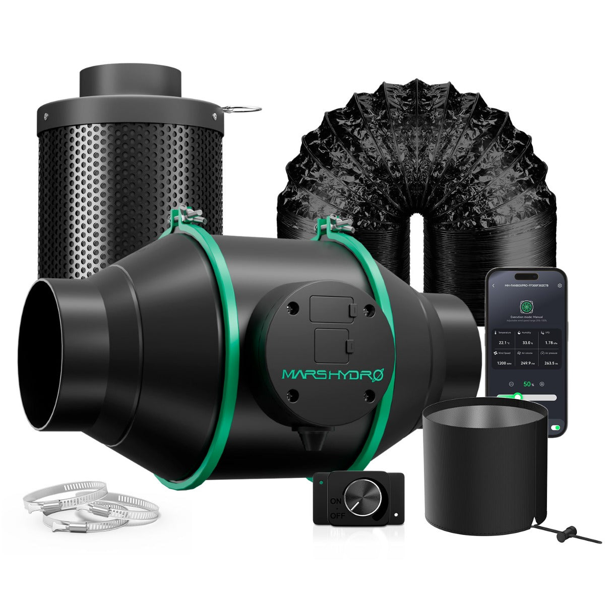 Mars Hydro iFresh 4" Smart Inline Duct Fan and Carbon Filter Combo - Midwest Grow LLC