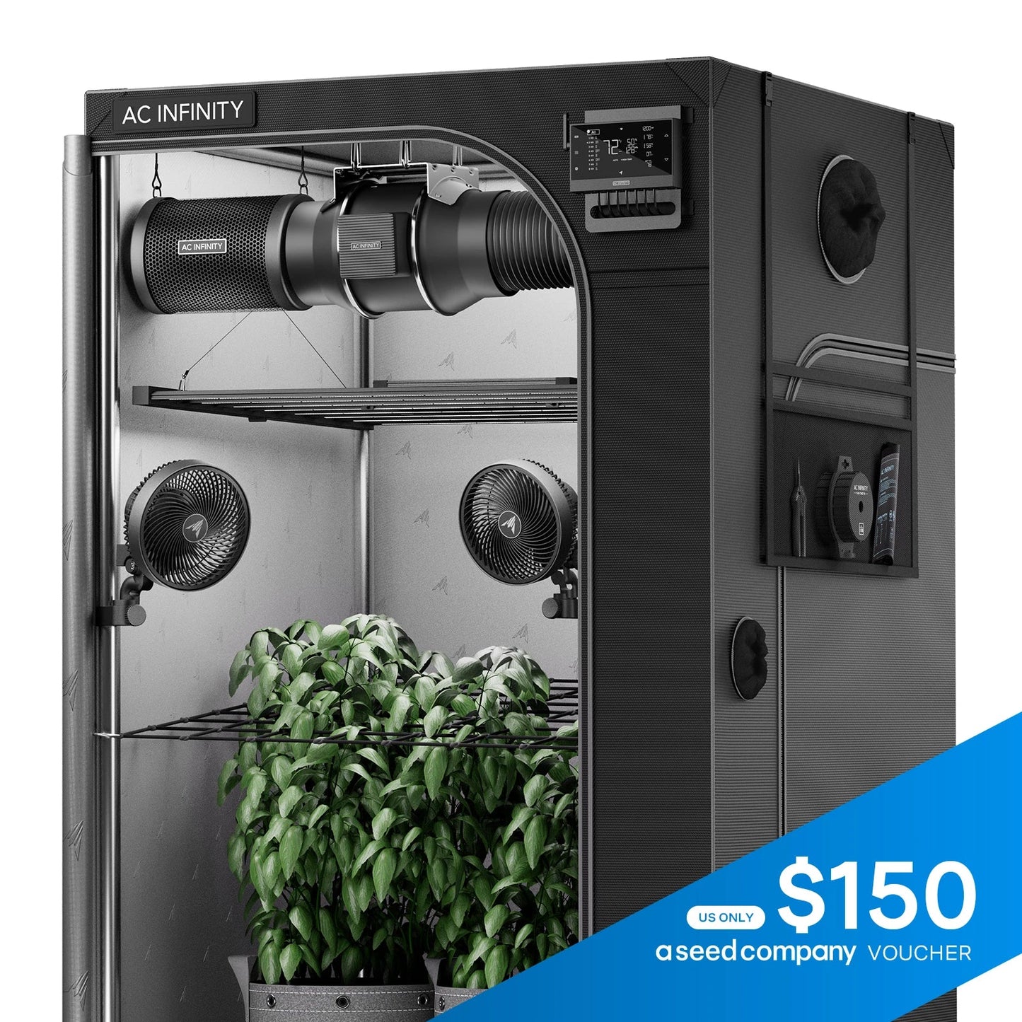 AC Infinity Advance Grow Tent System PRO 4x4, 4-Plant Kit, WiFi-Integrated Controls to Automate Ventilation, Circulation, Full Spectrum LM301H EVO LED Grow Light - Midwest Grow LLC