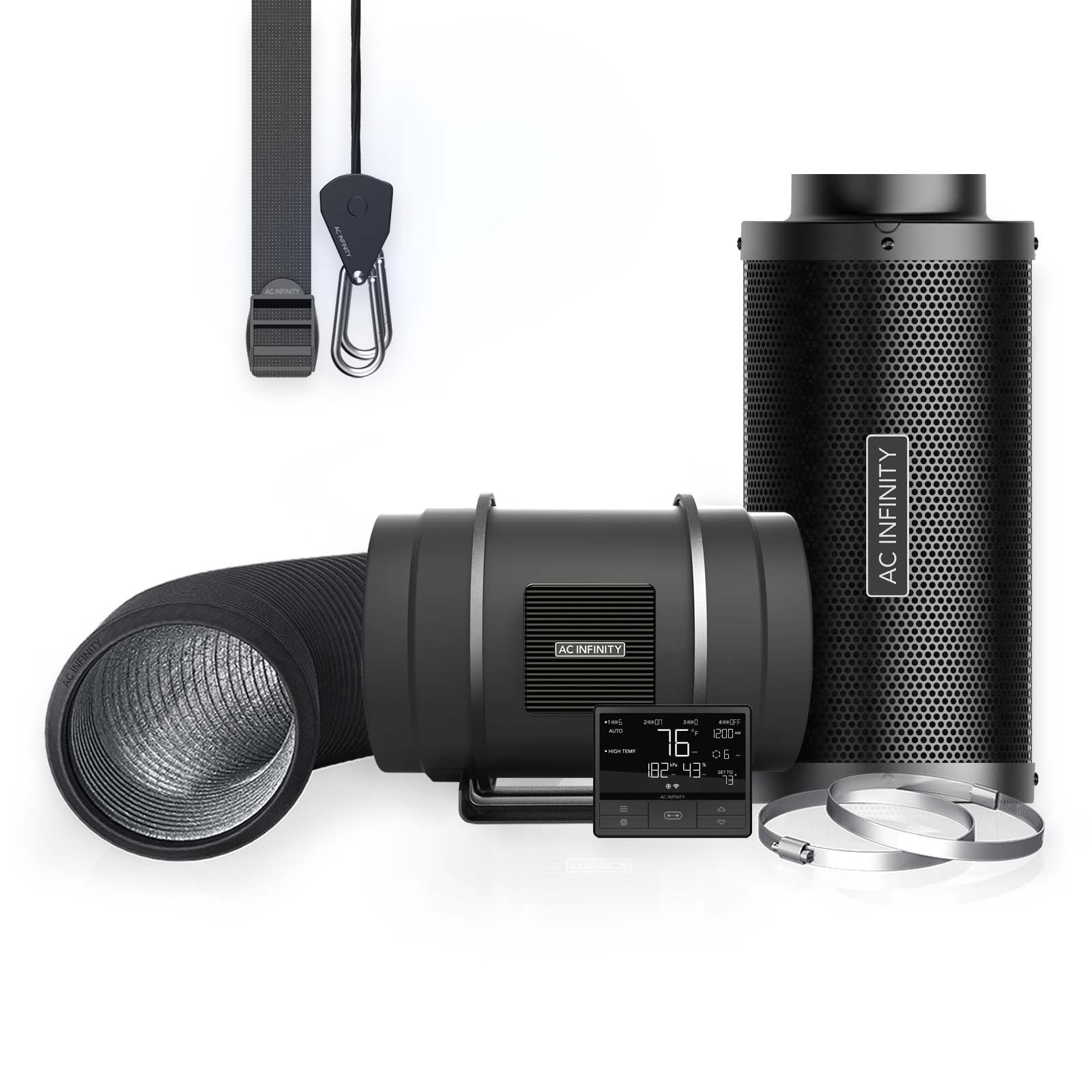 AC Infinity Air Filtration Kit PRO 8", Inline Fan with Smart Controller, Carbon Filter & Ducting Combo - Midwest Grow LLC