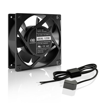 AC Infinity AXIAL 1238W, 120V AC Muffin Fan with Wire-Leads Adapter, 120mm x 38mm High Speed - Midwest Grow LLC