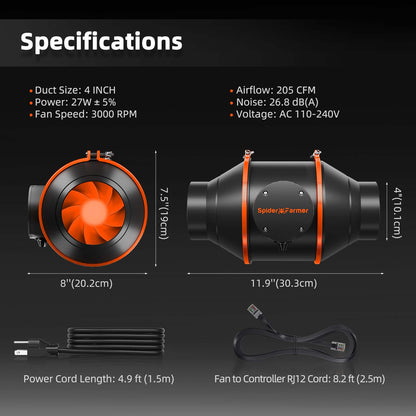 Spider Farmer G4500 LED Grow Light + 2.3' x 4.6' Grow Tent + 4" Inline Fan Combo with Temperature and Humidity Controller + 6" Clip Fan - Midwest Grow LLC