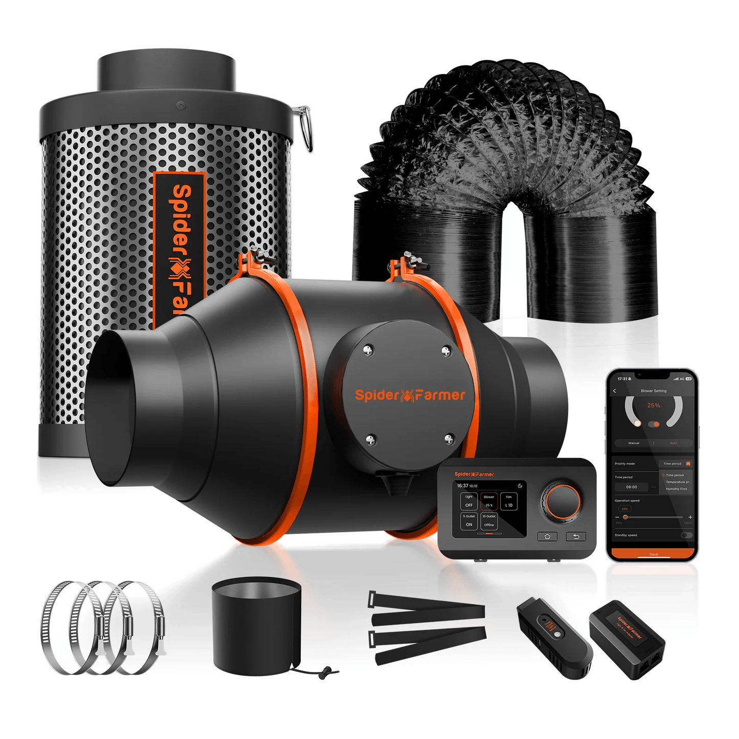 Spider Farmer G3000 LED Grow Light + 3' x 3' Grow Tent + 4" Inline Fan Combo with Temperature and Humidity Controller + 6" Clip Fan - Midwest Grow LLC