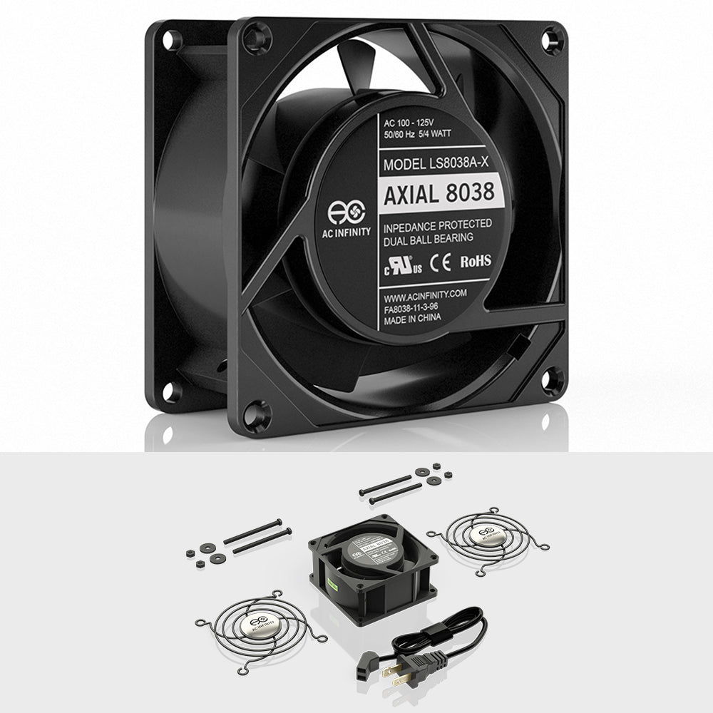 AC Infinity AXIAL 8038, Muffin 120V AC Cooling Fan, 80mm x 80mm x 38mm, Low Speed - Midwest Grow LLC