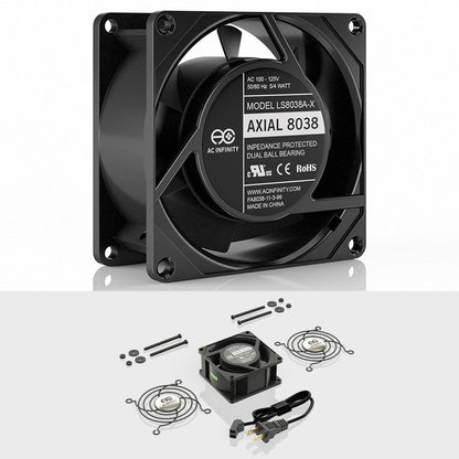 AC Infinity AXIAL 8038, Muffin 120V AC Cooling Fan, 80mm x 80mm x 38mm, Low Speed - Midwest Grow LLC
