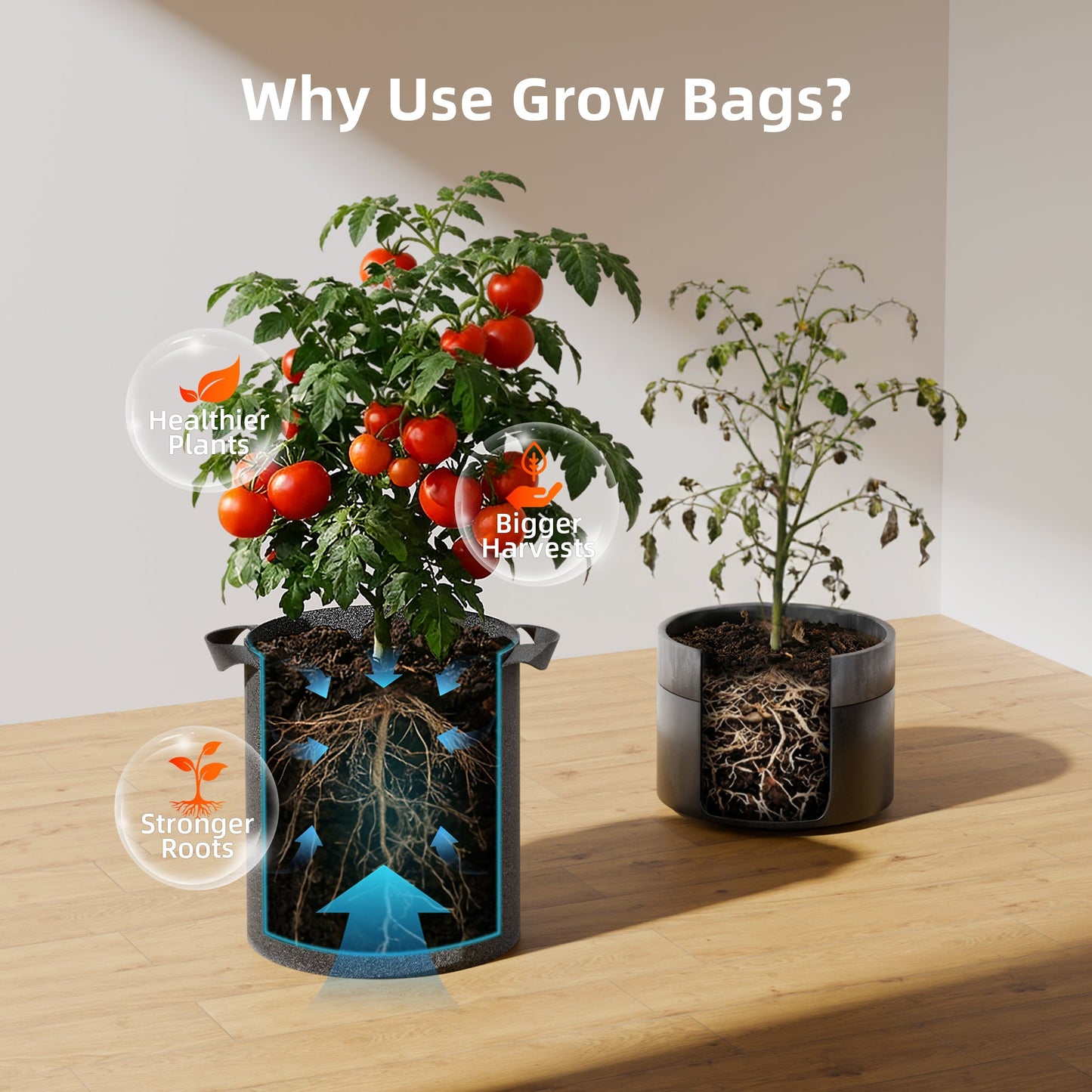 Spider Farmer 5 Gallon 300G Thickened Nonwoven Fabric Grow Bag with Handles - 5-Pack - Midwest Grow LLC