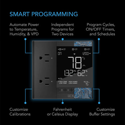 AC Infinity CONTROLLER 75 PRO, Independent Programs for Two Devices, Dynamic VPD, Temperature, Humidity, Scheduling, Data App, Bluetooth + WiFi, Desktop - Midwest Grow LLC