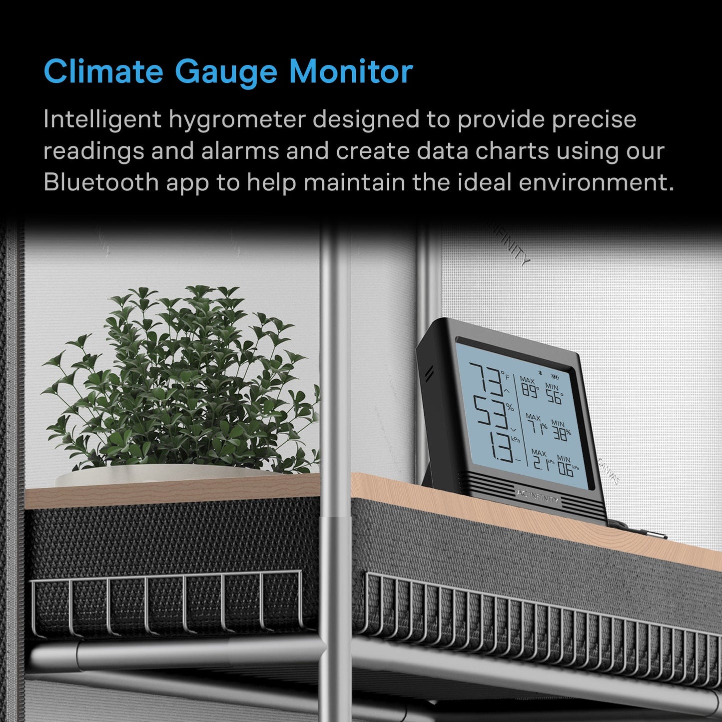 AC Infinity CLOUDCOM B1, Smart Thermo-Hygrometer with Data App, 12 ft. Sensor Probe - Midwest Grow LLC