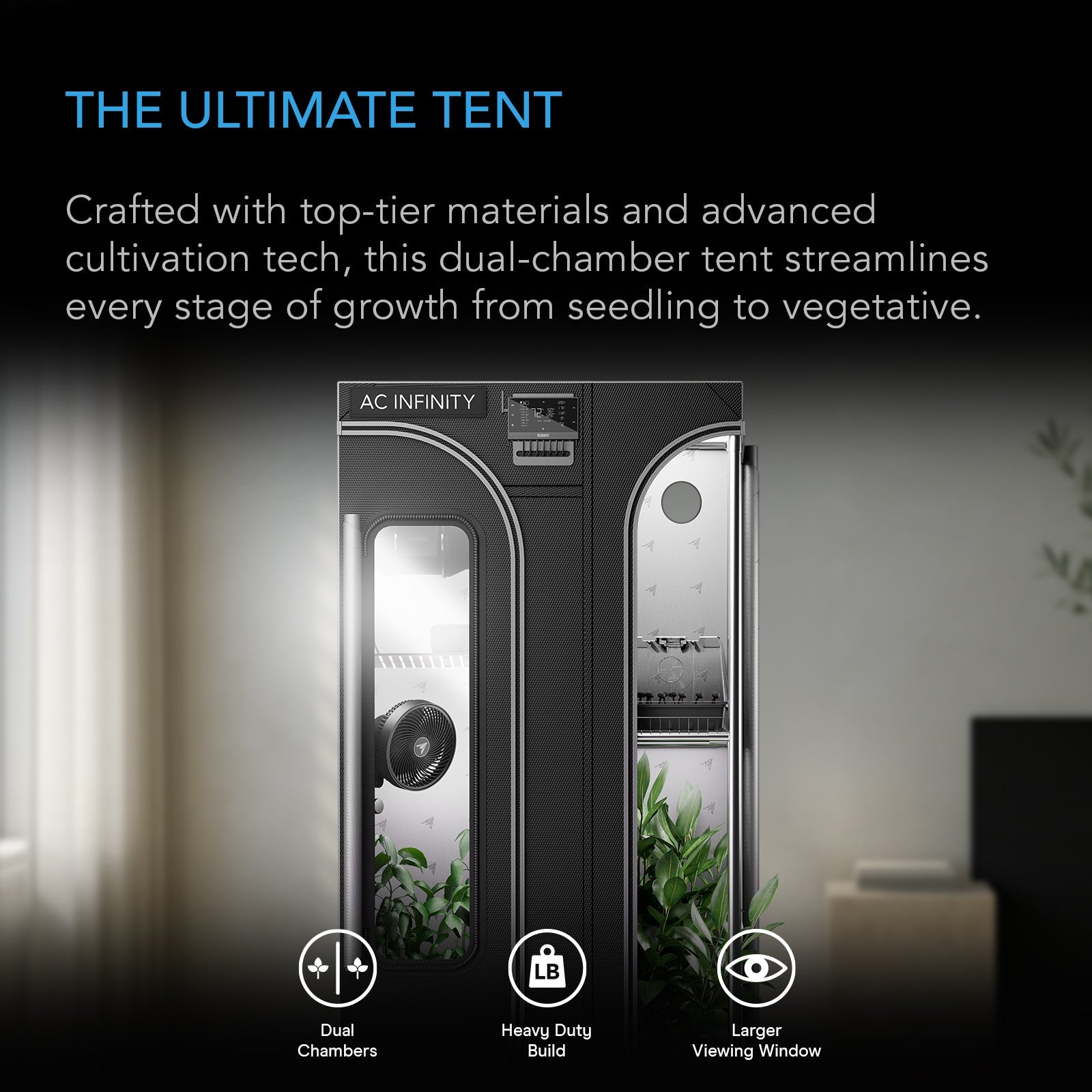 AC Infinity CLOUDLAB 864D, 2-in-1 Advance Grow Tent 5x4, 2000D Mylar Canvas, 60" x 48" x 80" - Midwest Grow LLC