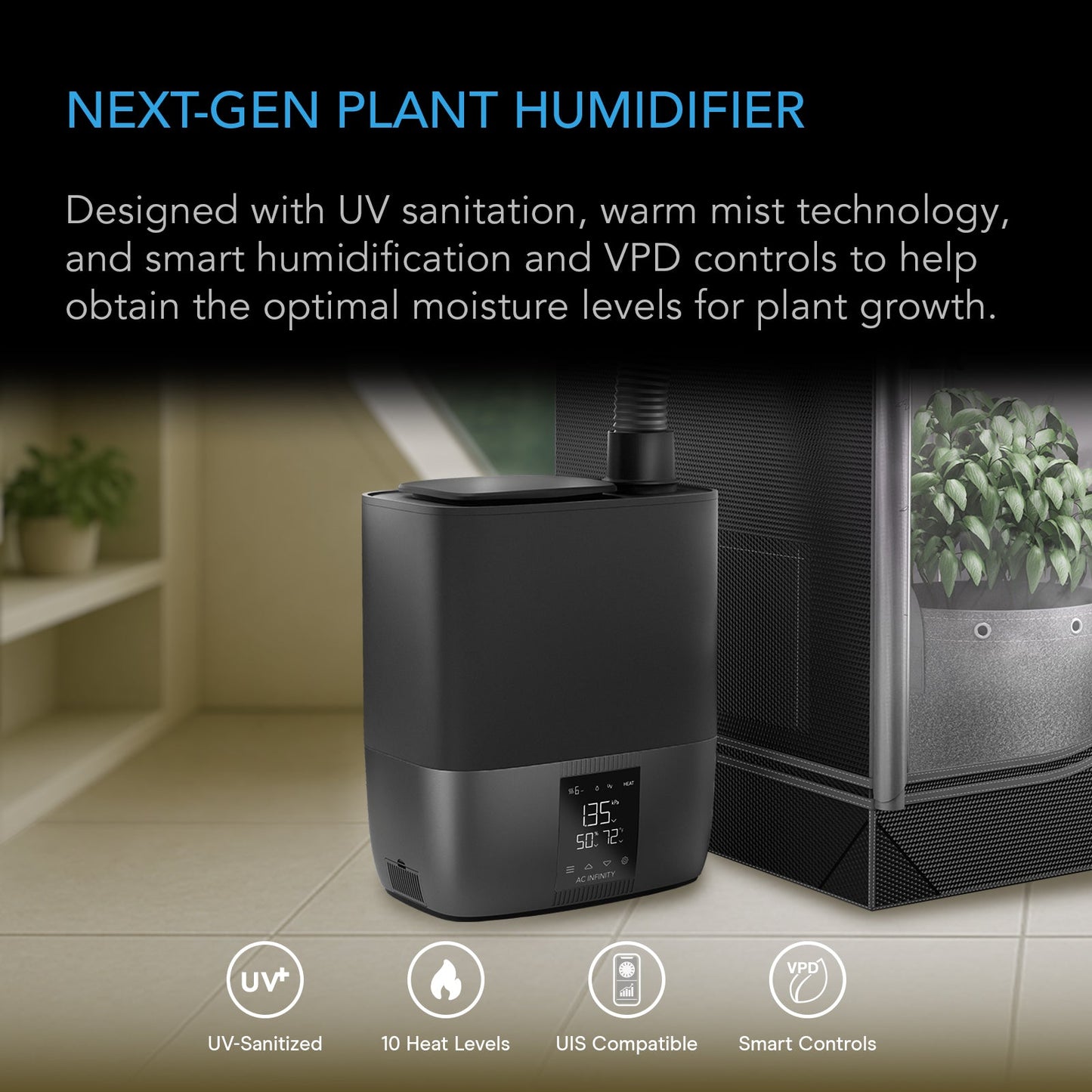 AC Infinity CLOUDFORGE T5, Environmental Plant Humidifier, 9L, Smart Controls, Targeted Vaporizing - Midwest Grow LLC
