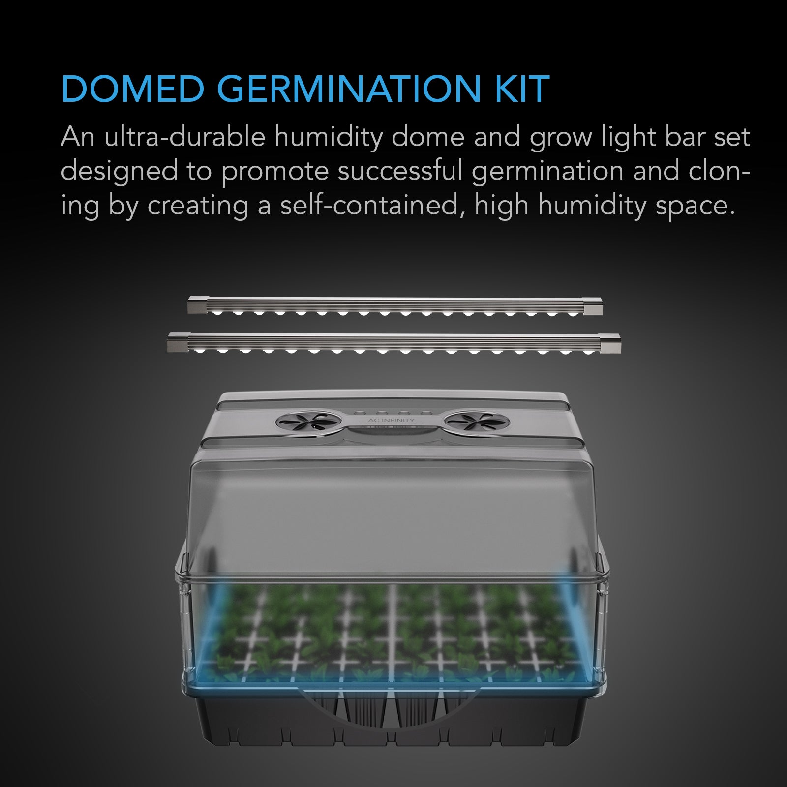 AC Infinity Humidity Dome, Germination Kit with LED Grow Light Bars, 5x8 Cell Tray - Midwest Grow LLC