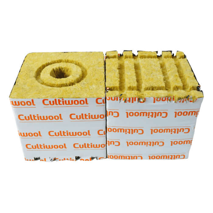 Cultiwool 6" x 6" x 6" Blocks of Cultilene Rockwool with Optidrain and Donut Rings - Case of 48 - Midwest Grow LLC