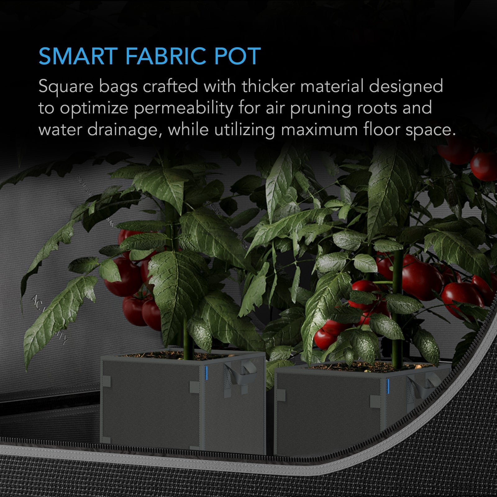 AC Infinity Heavy Duty Square Fabric Pots, 3 Gallon, 5-Pack - Midwest Grow LLC