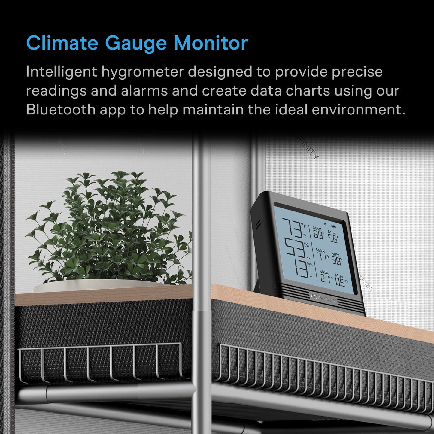 AC Infinity CLOUDCOM B2, Smart Thermo-Hygrometer with Data App, Integrated Sensor Probe - Midwest Grow LLC
