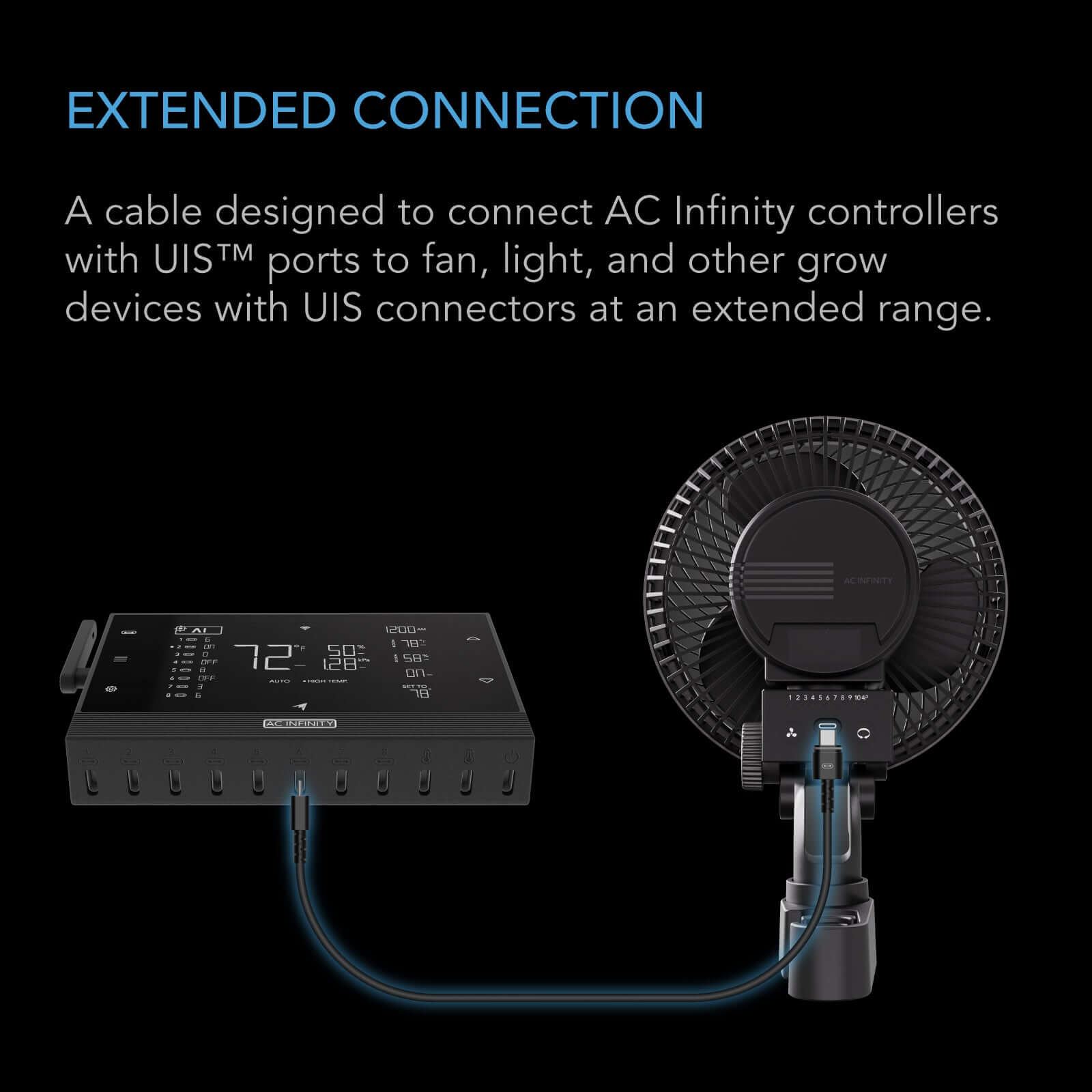 AC Infinity UIS Controller to Device Cable for Controller AI, Controller 69 Pro and Pro+, Male to Male, 10 ft. - Midwest Grow LLC