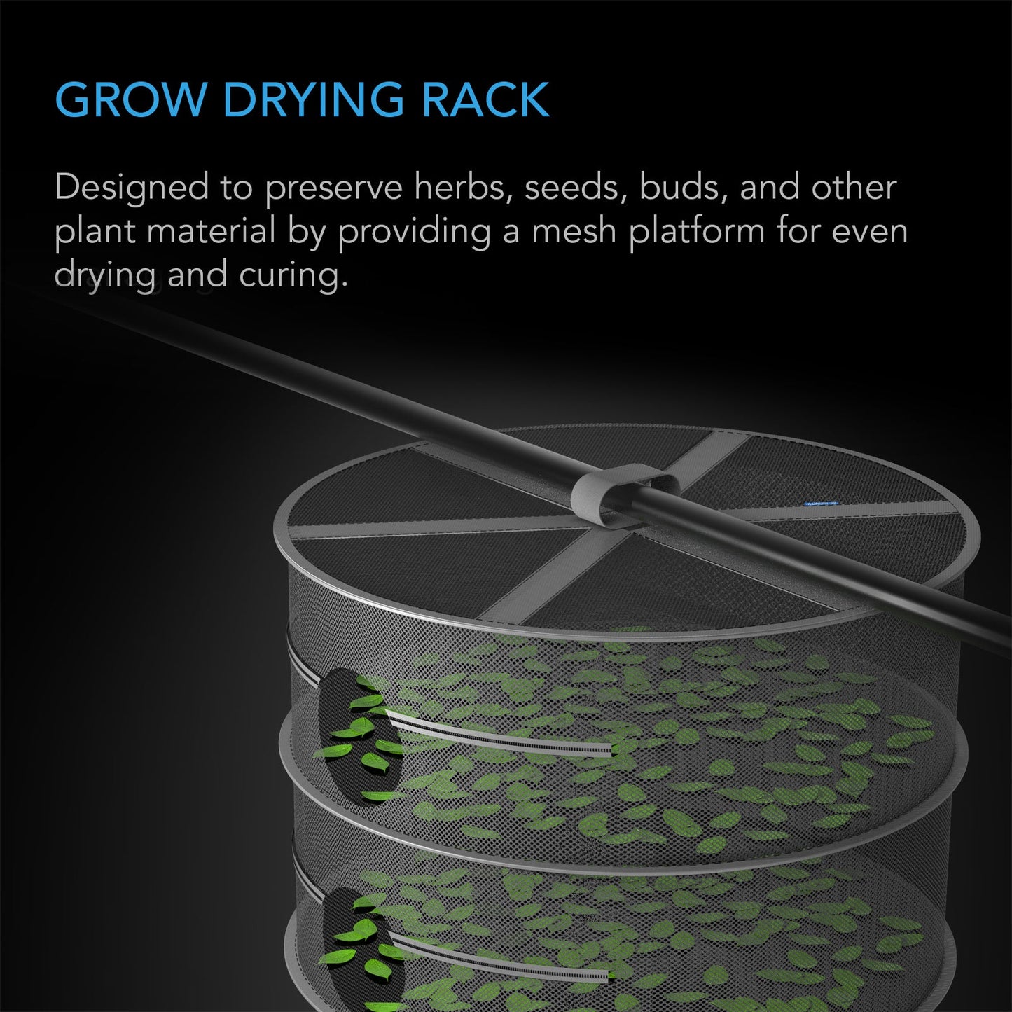 AC Infinity Hanging Herb Drying Rack, 18 in. Diameter, Two Tiers - Midwest Grow LLC