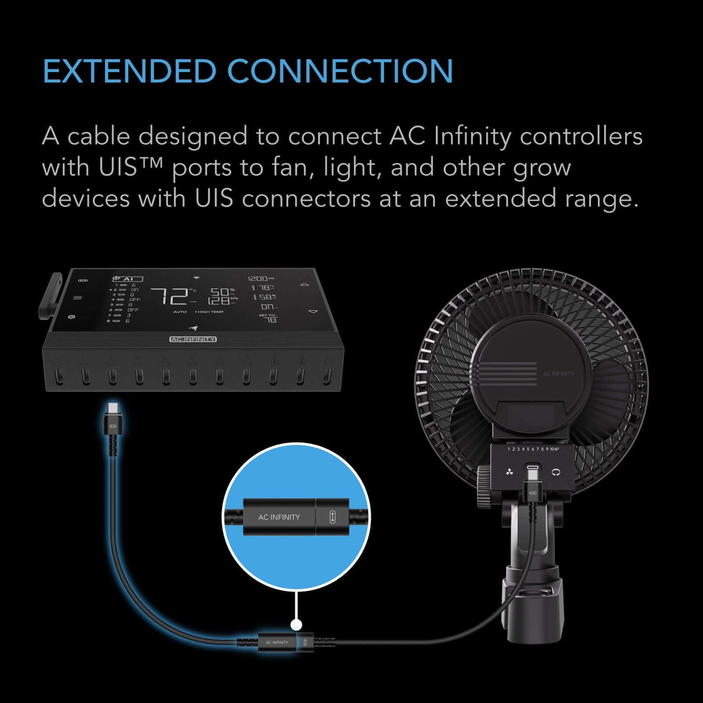 AC Infinity UIS Controller to Device Cable for Controller AI+, Controller 69 Pro and Pro+, Female to Male, 10 ft. - Midwest Grow LLC