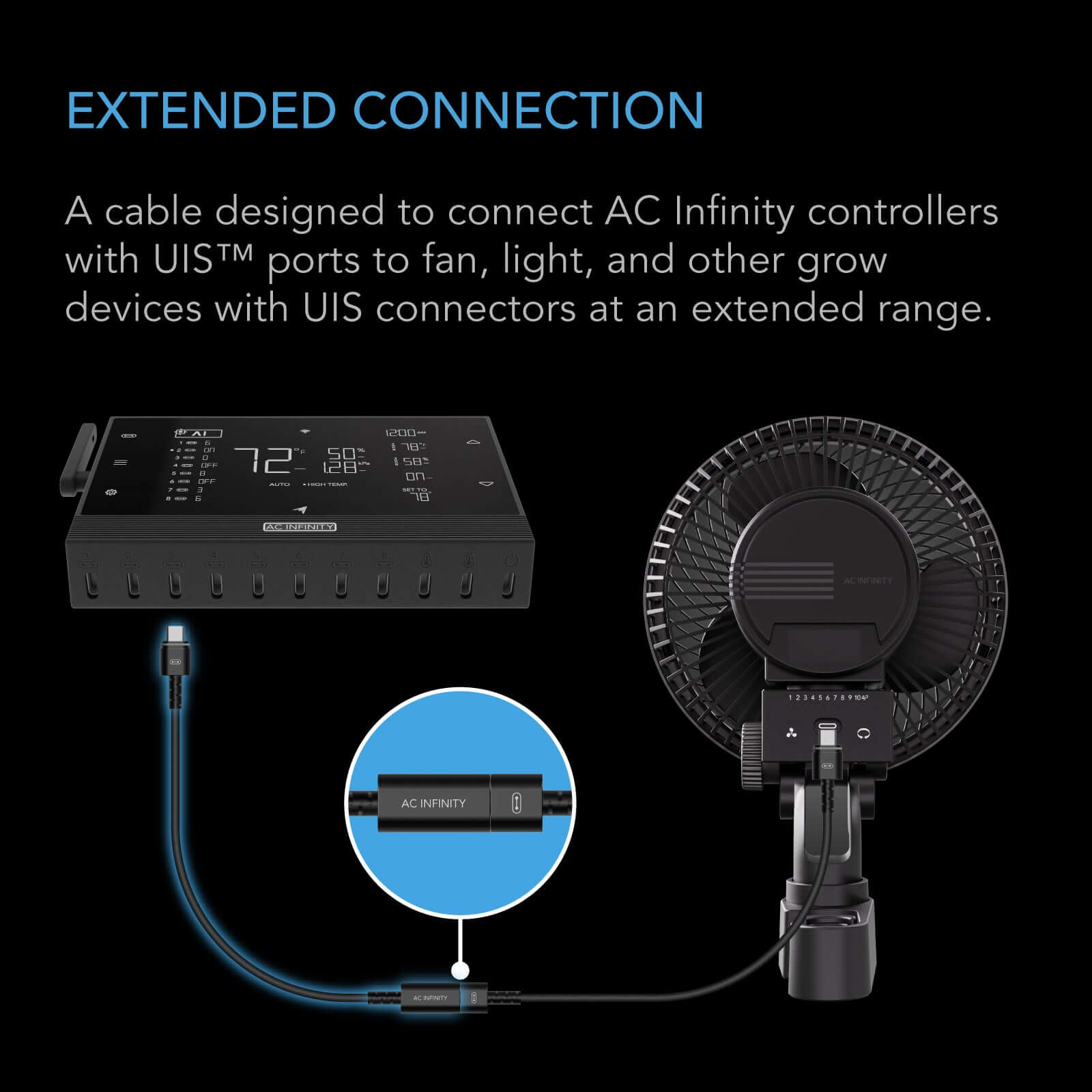 AC Infinity UIS Controller to Device Cable for Controller AI+, Controller 69 Pro and Pro+, Female to Male, 10 ft. - Midwest Grow LLC