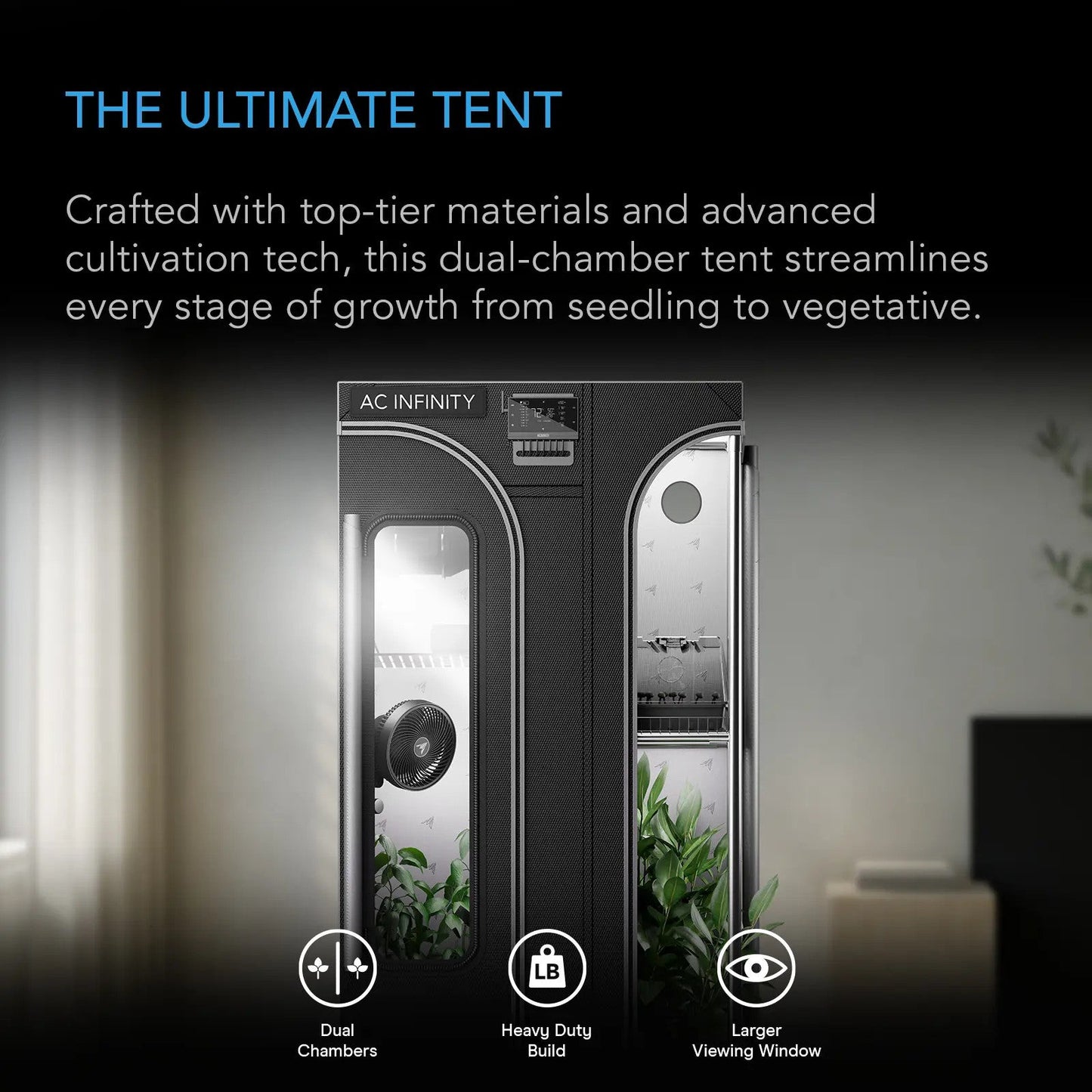 AC Infinity CLOUDLAB 632D, 2-in-1 Advance Grow Tent 3x2, 2000D Mylar Canvas, 36" x 24" x 60" - Midwest Grow LLC