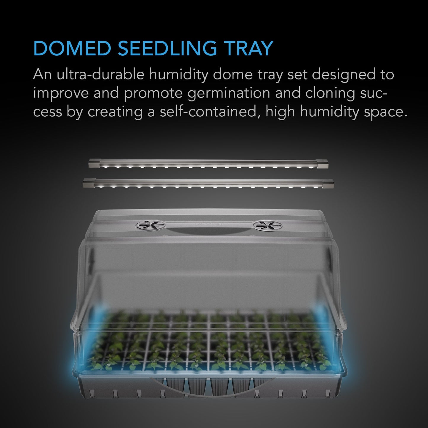 AC Infinity Humidity Dome, Germination Kit with LED Grow Light Bars, 6x12 Cell Tray