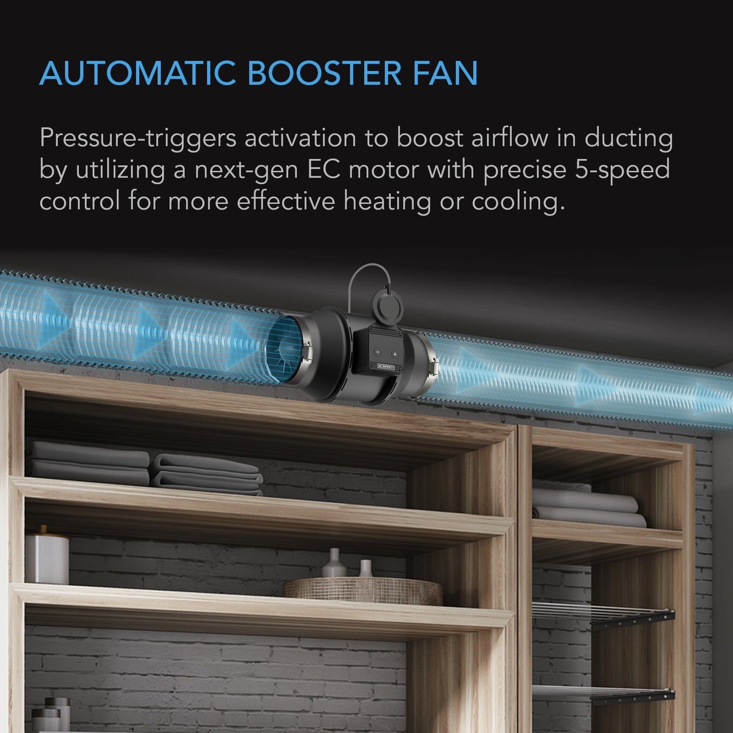 AC Infinity Automatic Booster Duct Fan, Inline Fan with Pressure Switch, 4-Inch