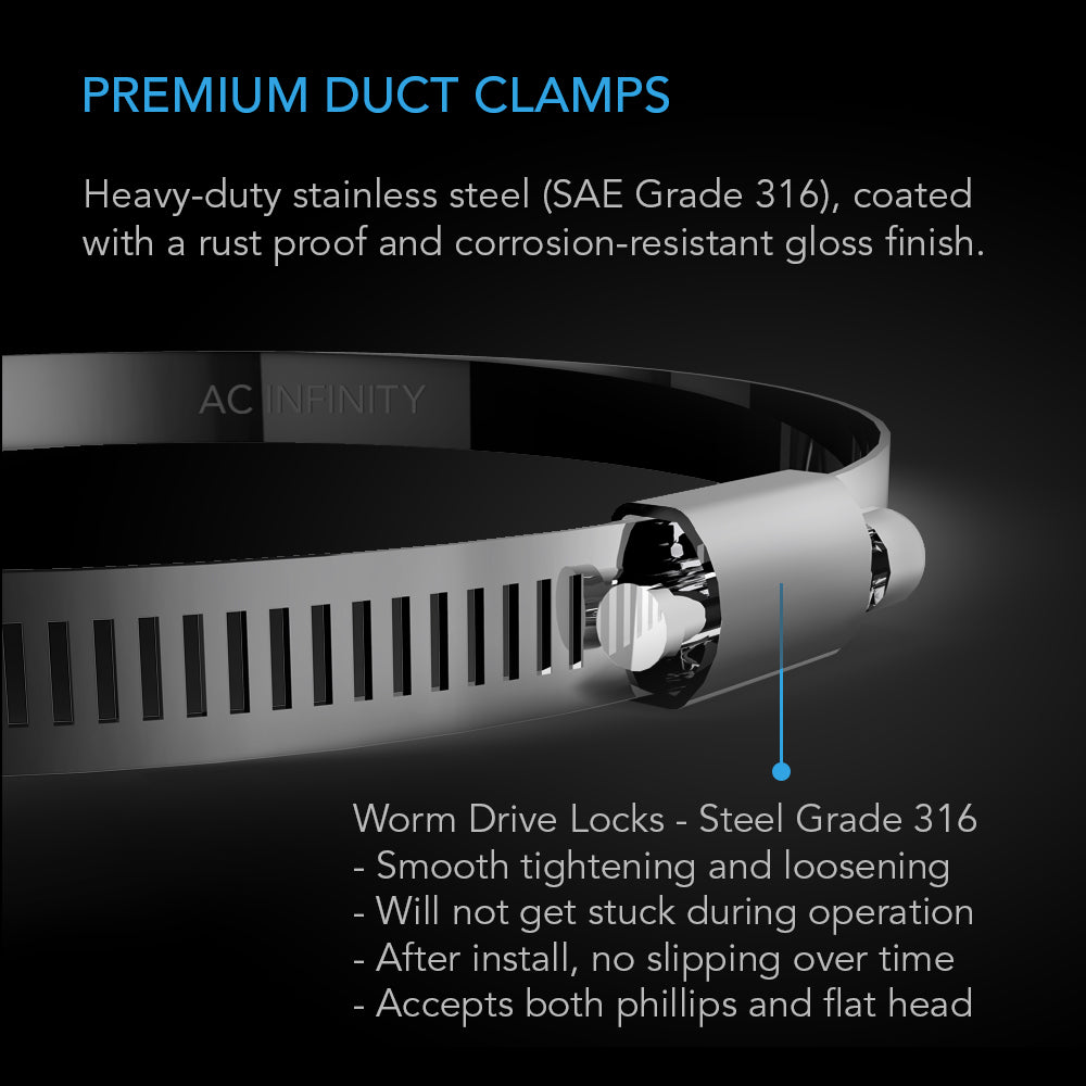 AC Infinity Stainless Steel Duct Clamps, 4-Inch, Two Pack - Midwest Grow LLC
