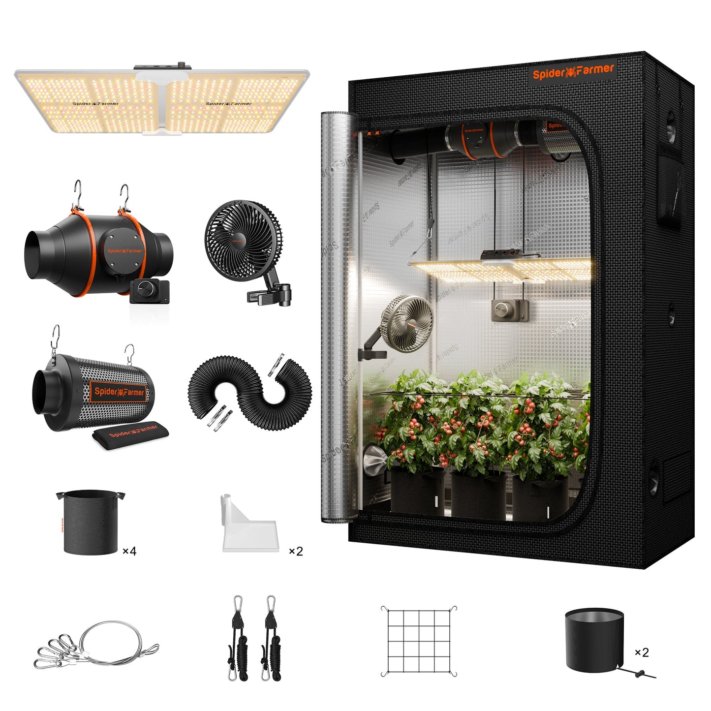 Spider Farmer SF2000 LED Grow Light + 2' x 4' Grow Tent + Inline Fan Combo with Speed Controller - Midwest Grow LLC