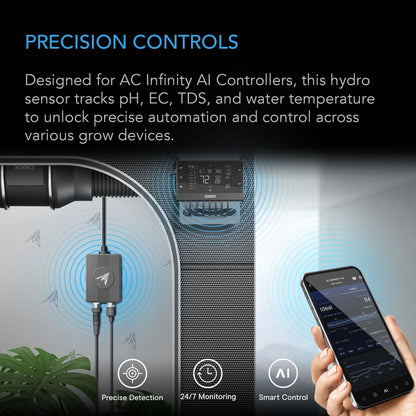 AC Infinity Hydro Sensor for Controller AI+, Precise pH, EC, TDS and Water Temp Data Tracking, Enables Equipment Control Programming - Midwest Grow LLC