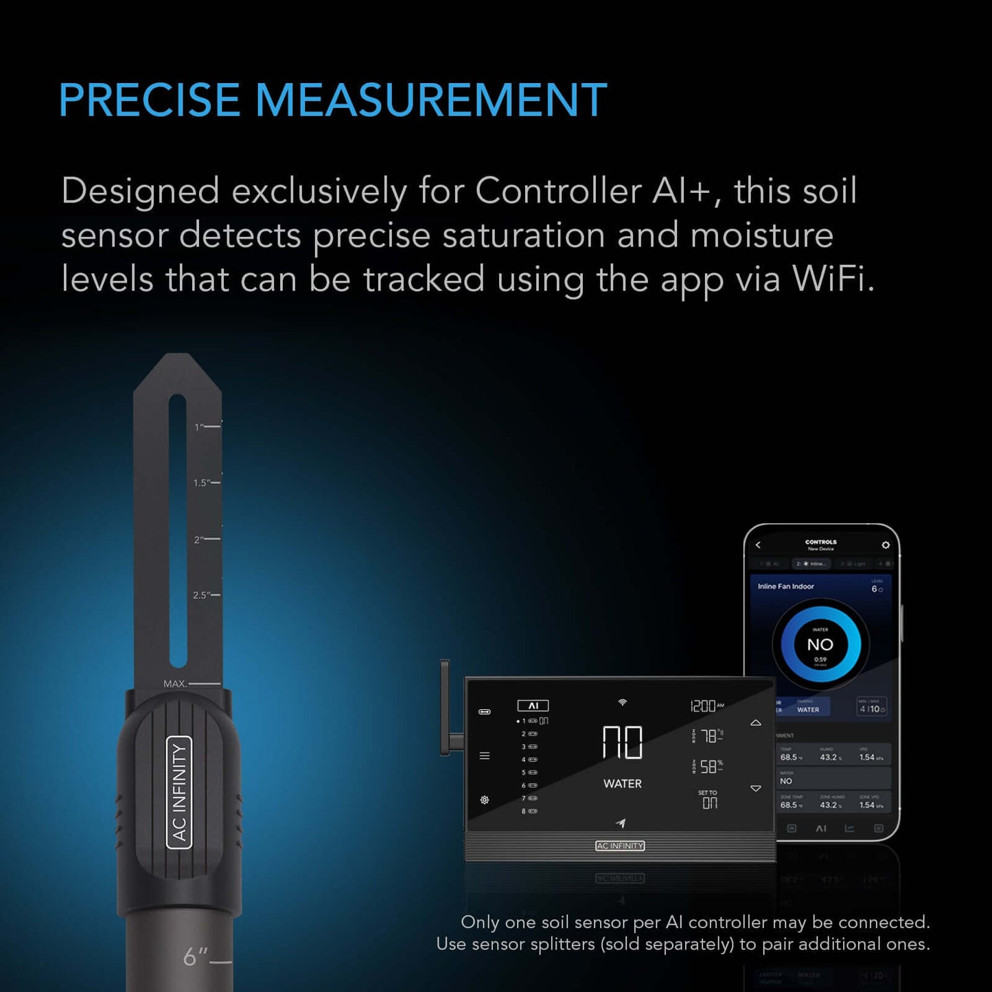 AC Infinity Soil Sensor Probe Exclusively for Controller AI+, Monitors Moisture and Saturation Levels, IP67-Water Resistant - Midwest Grow LLC