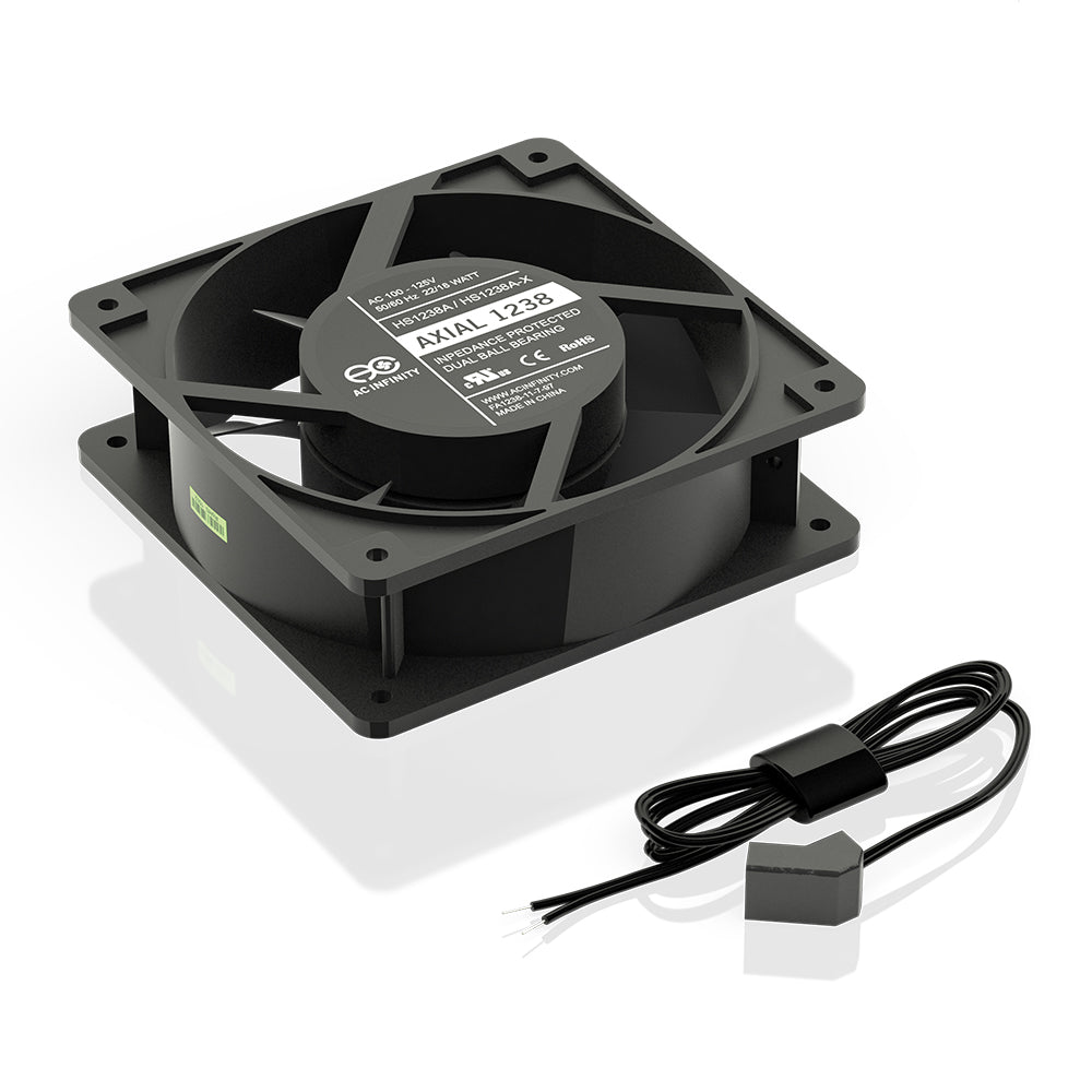 AC Infinity AXIAL 1238W, 120V AC Muffin Fan with Wire-Leads Adapter, 120mm x 38mm High Speed - Midwest Grow LLC