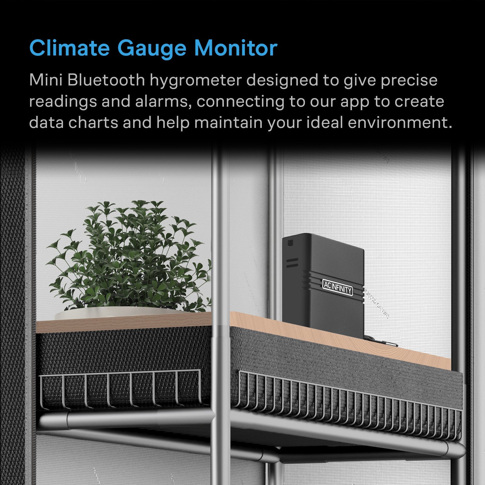 AC Infinity CLOUDCOM A1, Mini Smart Thermo-Hygrometer with Data App, 12 ft. Sensor Probe - Midwest Grow LLC