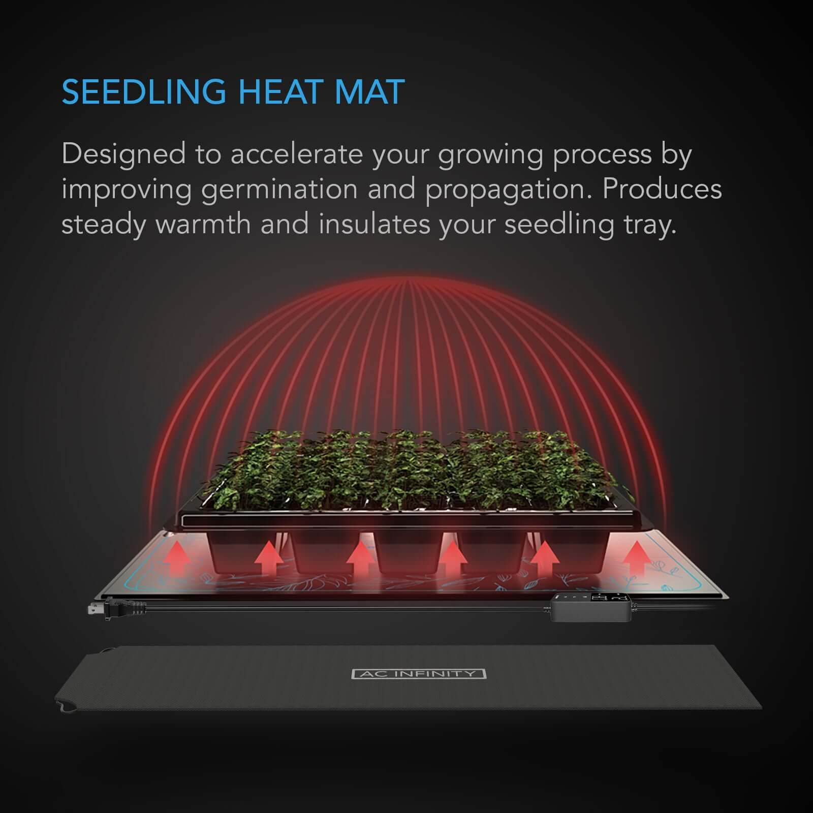 AC Infinity SUNCORE H3, Seedling Heat Mat with Heat Controller, IP-67 Waterproof, 10" x 20.75" - Midwest Grow LLC