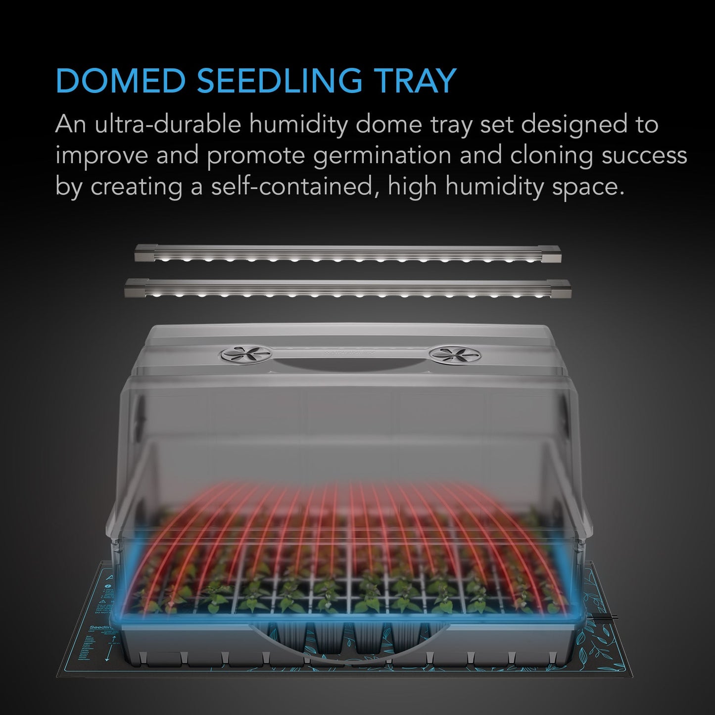 AC Infinity Humidity Dome, Germination Kit with Seedling Mat and LED Grow Light Bars, 6x12 Cell Tray - Midwest Grow LLC
