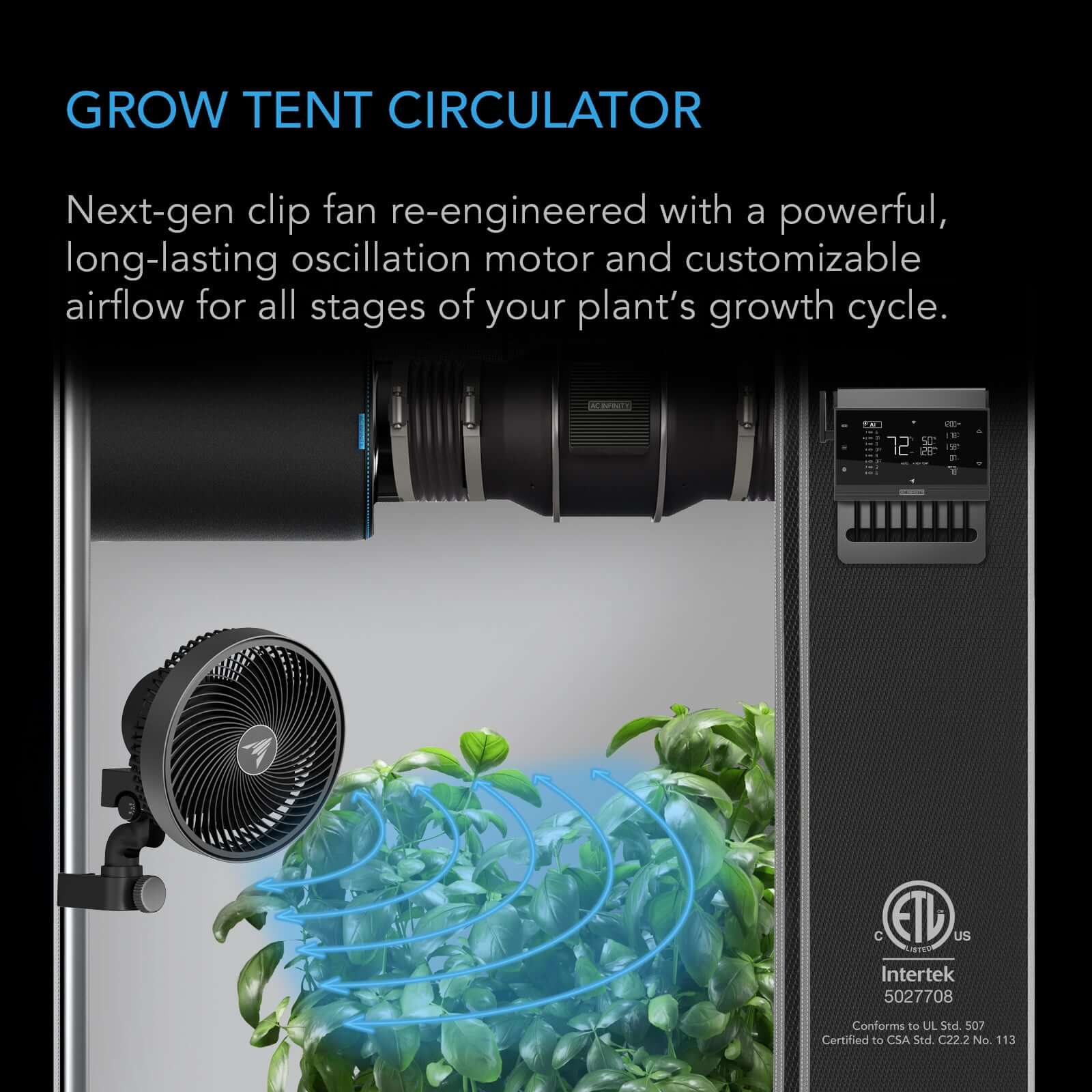AC Infinity CLOUDRAY S9, Gen 2 Grow Tent Clip Fan 9” with Long-Life EC Motor, 10-Level Dynamic Wind Modes & Fan Speeds, 10-Level Auto Oscillation - Midwest Grow LLC