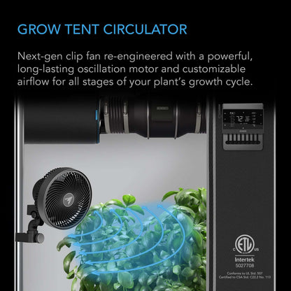 AC Infinity CLOUDRAY S9, Gen 2 Grow Tent Clip Fan 9” with Long-Life EC Motor, 10-Level Dynamic Wind Modes & Fan Speeds, 10-Level Auto Oscillation - Midwest Grow LLC