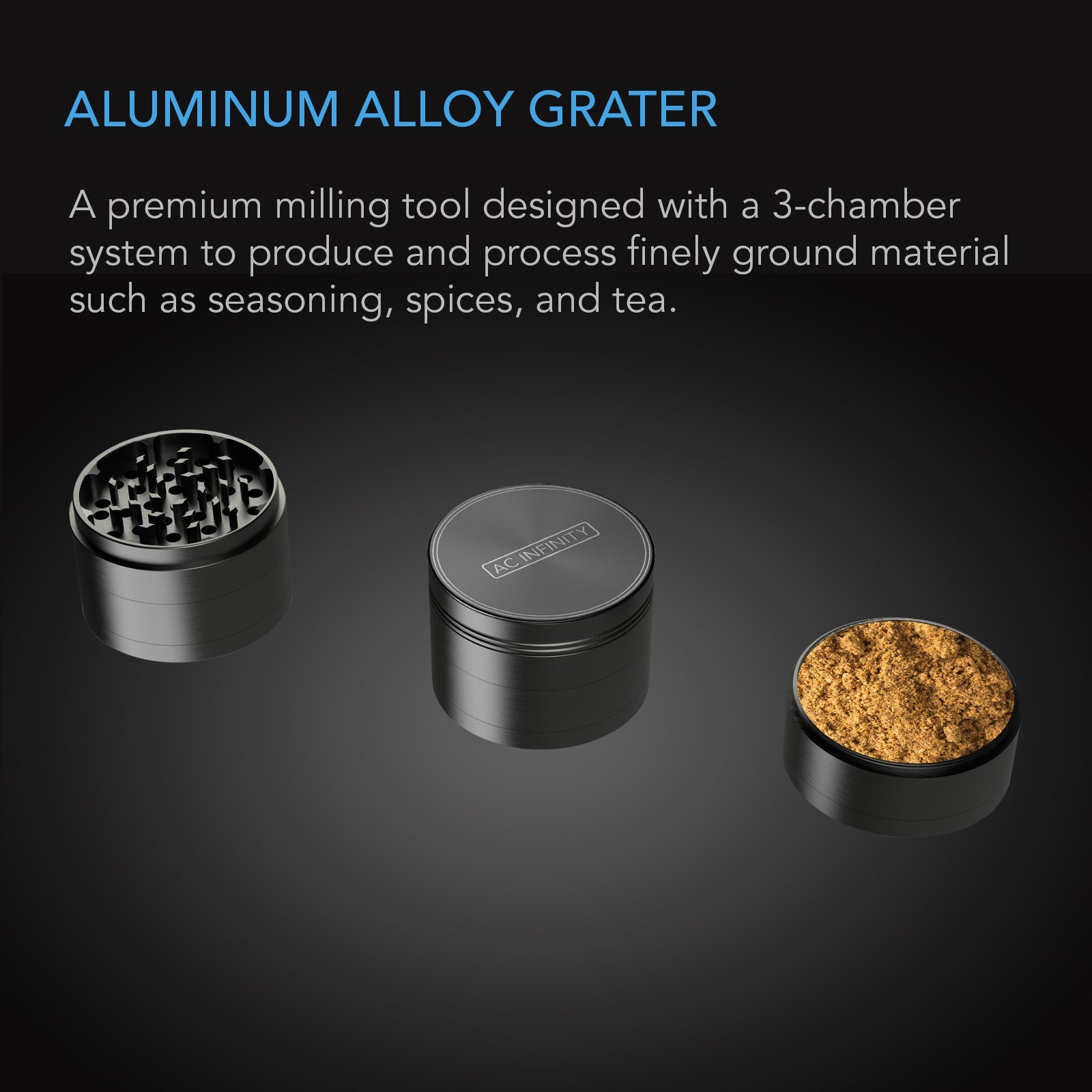 AC Infinity 3-Chamber Spice Grinder, Black, 2-Inch - Midwest Grow LLC