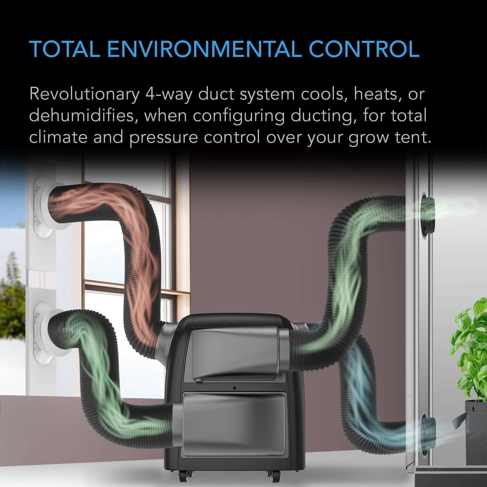 AC Infinity TERRAFORM 7, Multi-Functional Air Conditioner, with Heater, Dehumidifier, and Circulator, VPD Controller, 4-Way Ducting for Grow Tents, 8000 BTU - Midwest Grow LLC