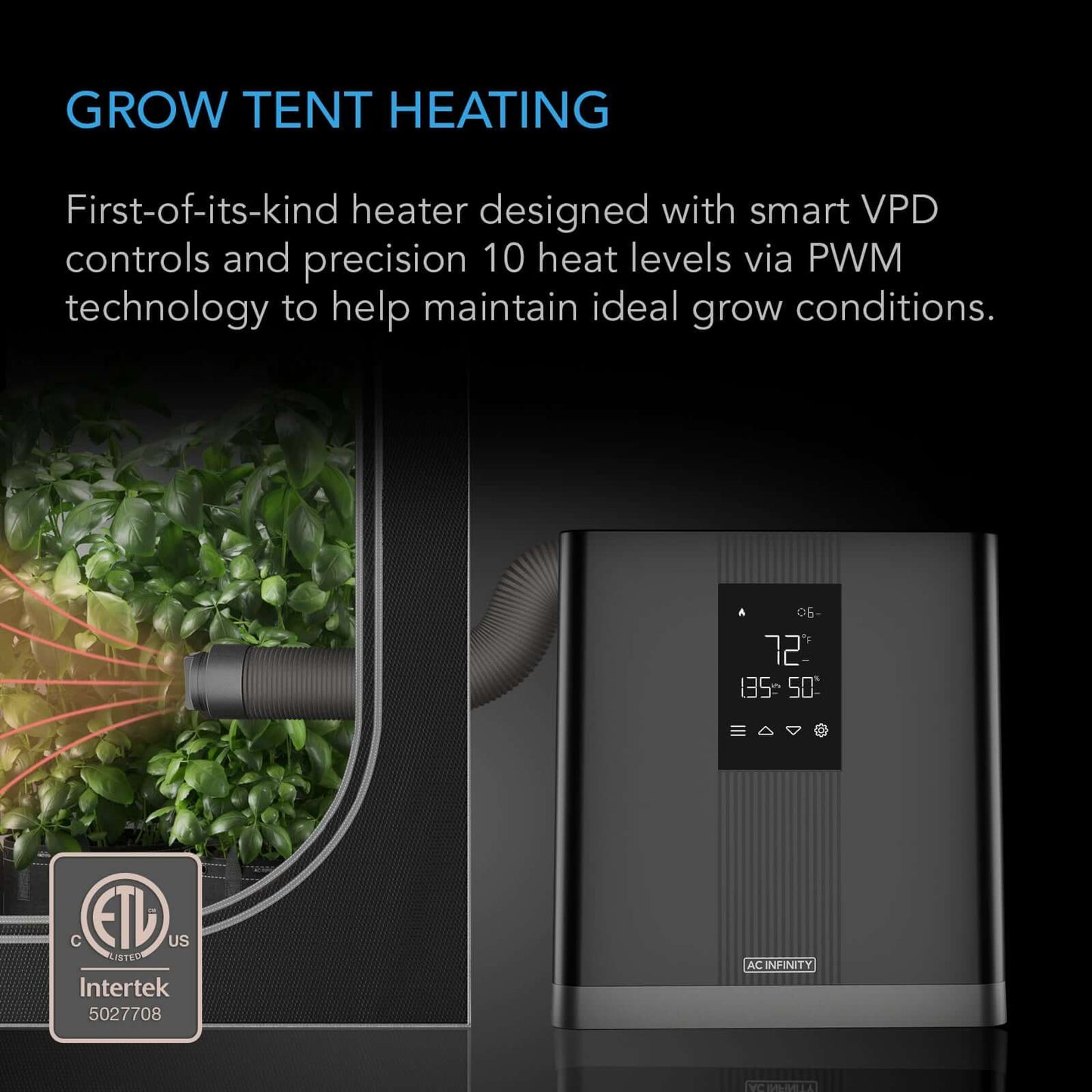 AC Infinity THERMOFORGE T3, Environmental Plant Heater, Smart VPD Controls, True 10 Heat Levels, Tubing Extends into Grow Tent - Midwest Grow LLC