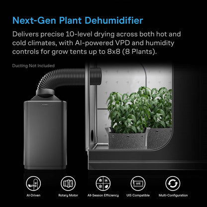 AC Infinity HYDRONE 7, Plant Dehumidifier with VPD Humidity Controls, 10 Drying Levels, AI Dynamic Programming, High-Precision PWM Motor, Intake Fan Mode, Dual Duct, up to 10x10 or Larger Grow Tents - Midwest Grow LLC