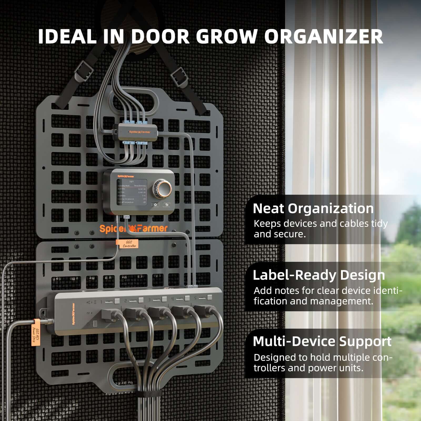 Spider Farmer Grow Tent Gear Board - Equipment and Cable Management System - Midwest Grow LLC