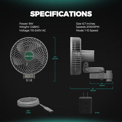 Mars Hydro 6" Auto-Oscillating Clip Fan - Midwest Grow LLC