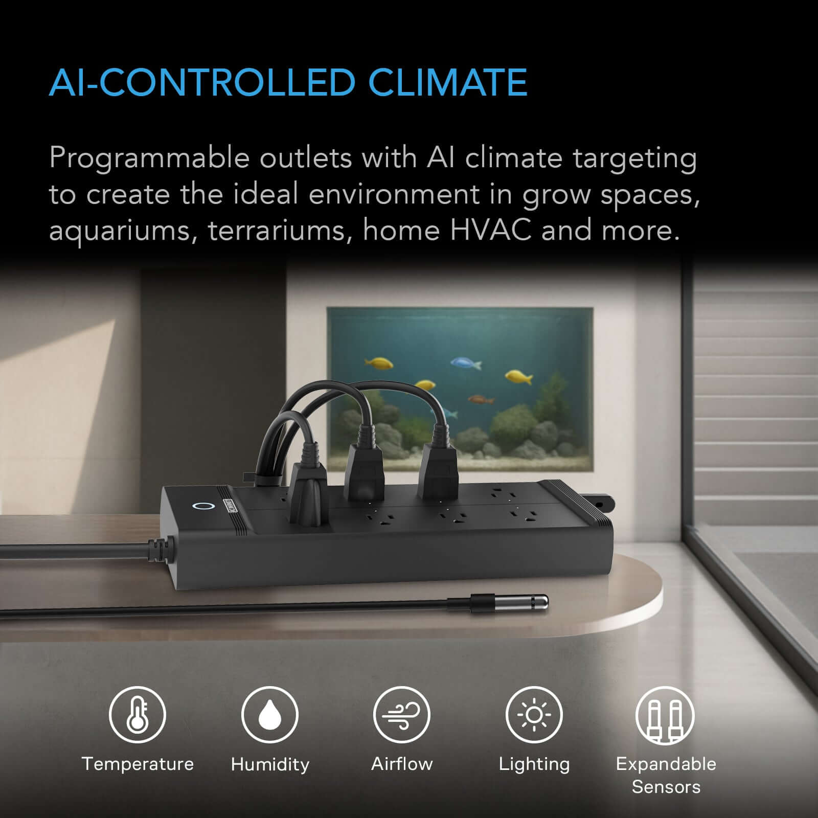 AC Infinity OUTLET AI+ Environment Controller, Smart WiFi Outlets, Dual-Zone Temperature Humidity, AI Targeting, Dynamic ON/OFF Programming, Expandable Sensors, Individual Control 8-Plugs, 1800W - Midwest Grow LLC