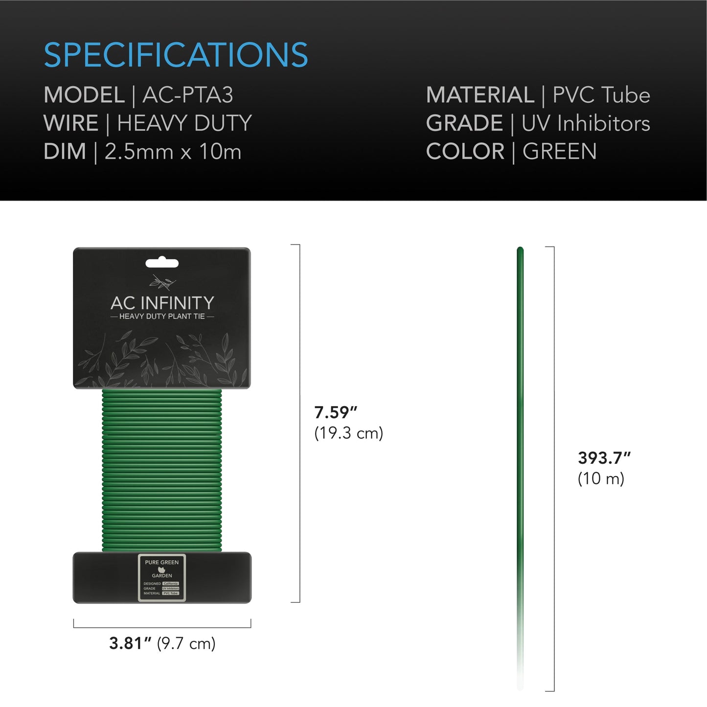 AC Infinity Heavy-Duty Twist Ties, Thin Rubberized Texture, 10m - Midwest Grow LLC