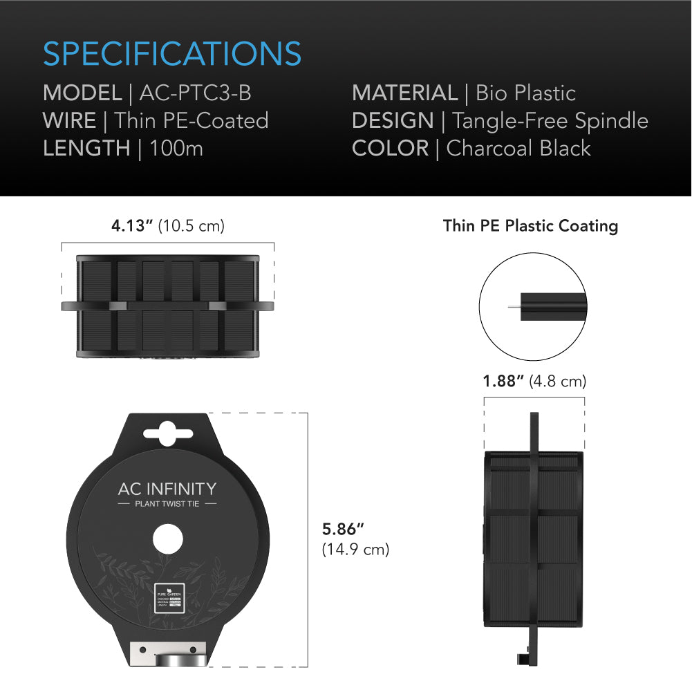AC Infinity Black Twist Ties with Built-In Cutter, 100m - Midwest Grow LLC