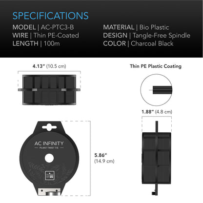 AC Infinity Black Twist Ties with Built-In Cutter, 100m - Midwest Grow LLC