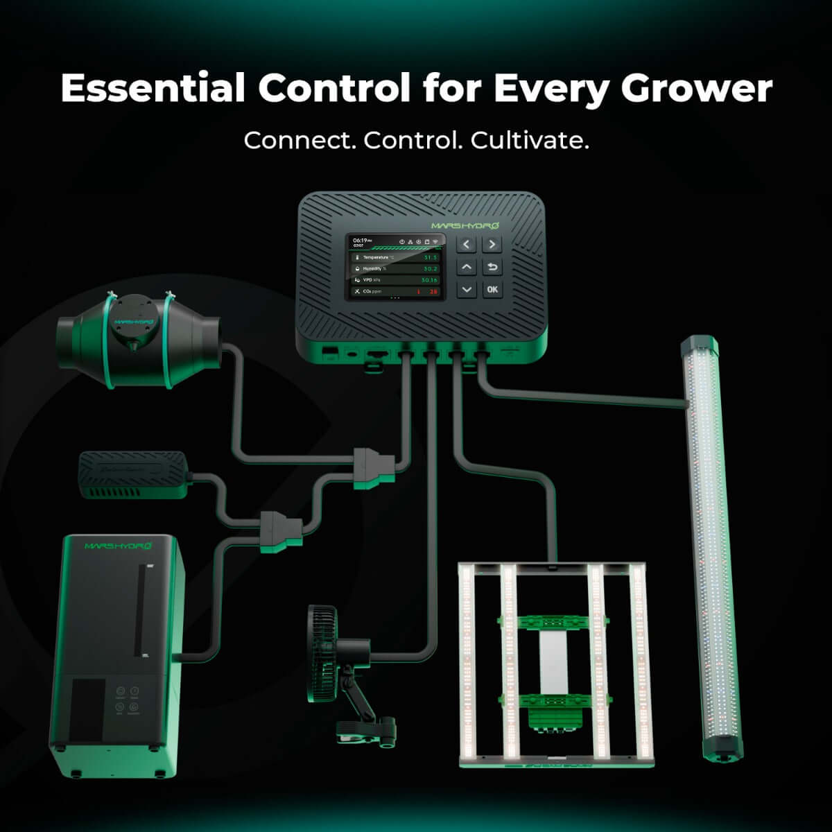 Mars Hydro FC-E3000 LED Grow Light + 3' x 3' Grow Tent + iFresh Inline Fan Combo with Temperature and Humidity Controller - Midwest Grow LLC