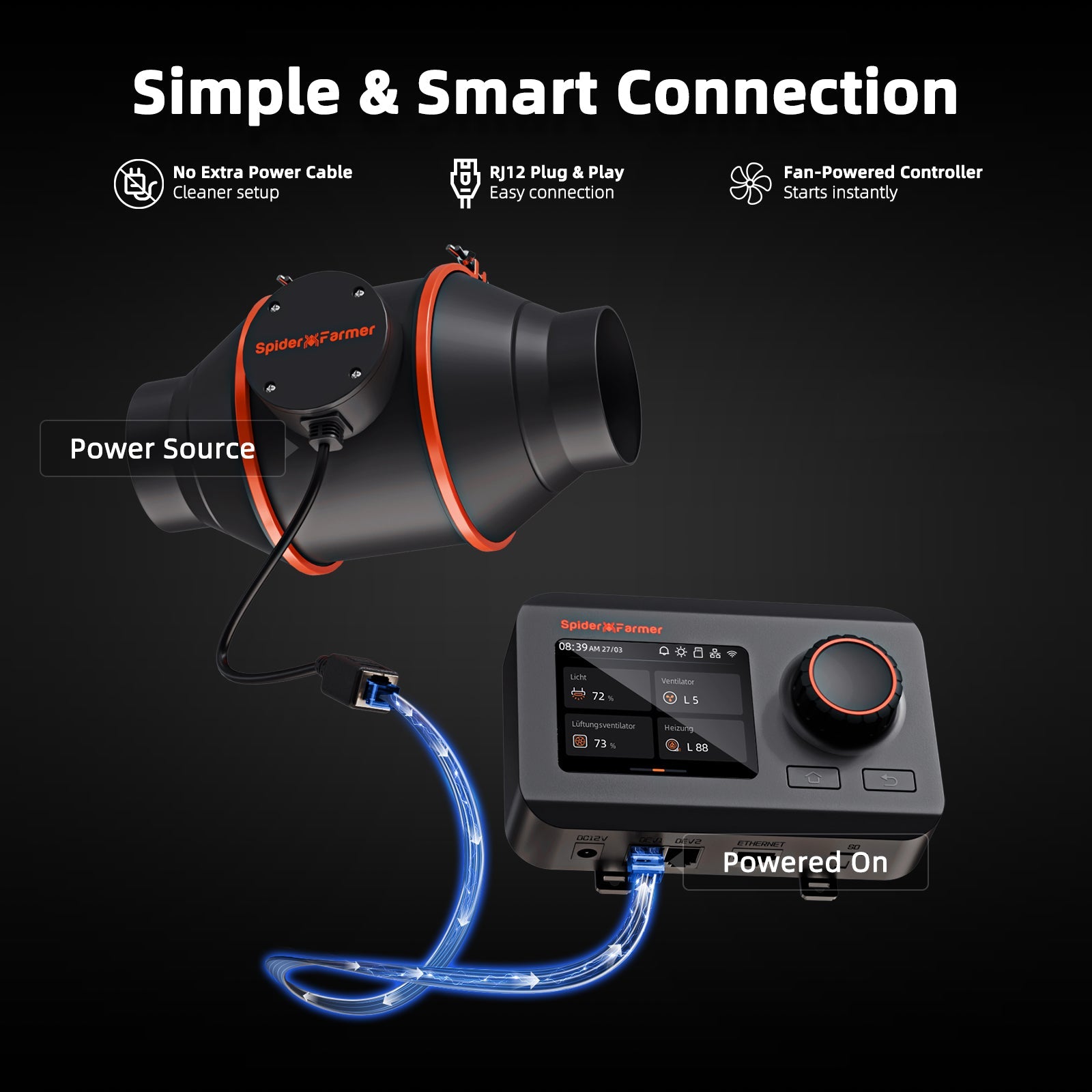 Spider Farmer Ventilation Kit 4" Inline Duct Fan with Temperature Humidity Controller - Midwest Grow LLC