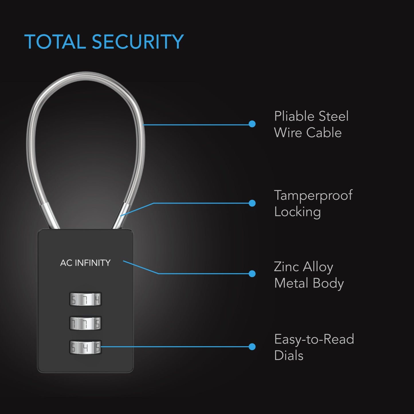 AC Infinity Combination Lock, Flexible Steel Cable Loop, 2-Pack - Midwest Grow LLC
