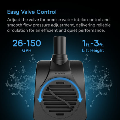 AC Infinity Submersible Water Pump, 3-Feet Lift Height, 132 GPH (500 L/H) - Midwest Grow LLC