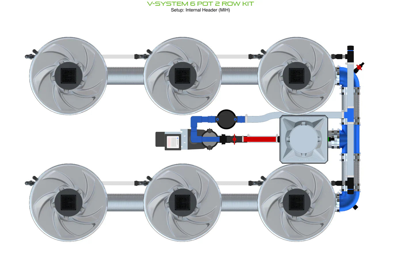 ALIEN Hydroponics V-SYSTEM 6 Pot 2 Row Kit - Midwest Grow LLC